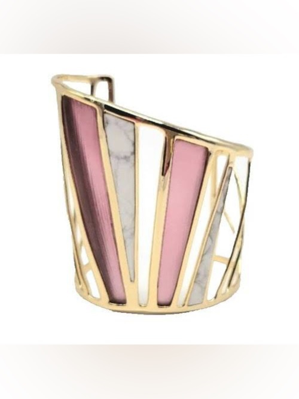 Gold-Tone Pink and White Inlay Cuff Bracelet